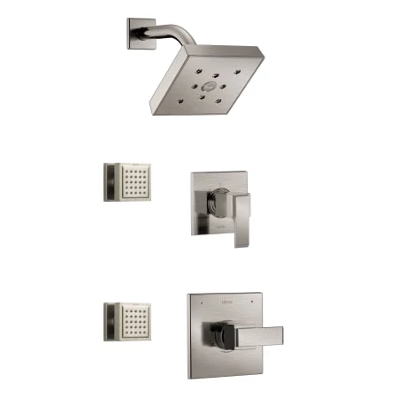 Delta Monitor 14 Series Single Function Pressure Balanced Shower System with Shower Head, and 2 Body Sprays - Includes Rough-In Valves