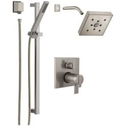Delta Ara Pressure Balanced Shower System with Shower Head, Shower Arm, Hand Shower, Slide Bar, Hose, Valve Trim and MultiChoice Rough-In