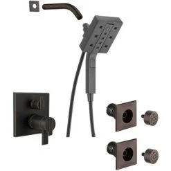 Delta Ara Pressure Balanced Shower System with Shower Head, Shower Arm, Hand Shower, Bodysprays, Hose, Valve Trim and MultiChoice Rough-In