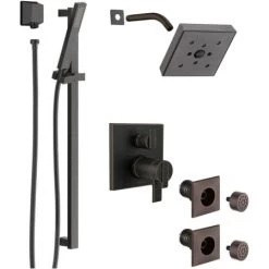 Delta Ara Pressure Balanced Shower System with Shower Head, Shower Arm, Hand Shower, Slide Bar, Bodysprays, Hose, Valve Trim and MultiChoice Rough-In
