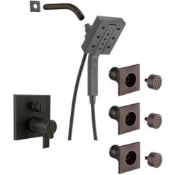 Delta Ara Thermostatic Shower System with Shower Head, Shower Arm, Hand Shower, Bodysprays, Hose, Valve Trim and MultiChoice Rough-In