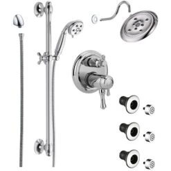 Delta Cassidy Thermostatic Shower System with Shower Head, Shower Arm, Hand Shower, Slide Bar, Bodysprays, Hose, Valve Trim and MultiChoice Rough-In