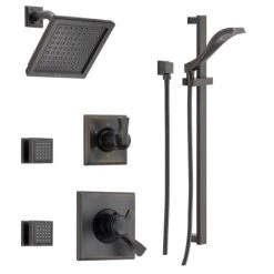 Delta Monitor 17 Series Dual Function Pressure Balanced Shower System with Integrated Volume Control, Shower Head, 2 Body Sprays and Hand Shower - Includes Rough-In Valves
