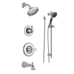 Delta Monitor 14 Series Pressure Balanced Tub and Shower System with Shower Head, Hand Shower, and Slide Bar - Includes Rough-In Valves