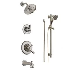 Delta Monitor 17 Series Pressure Balanced Tub and Shower System with Volume Control, Shower Head, Hand Shower, and Slide Bar - Includes Rough-In Valves