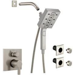 Delta Pivotal Pressure Balanced Shower System with Shower Head, Shower Arm, Hand Shower, Bodysprays, Hose, Valve Trim and MultiChoice Rough-In