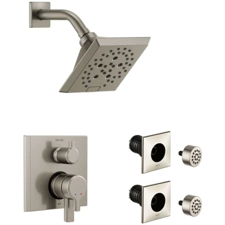 Delta Pivotal Pressure Balanced Shower System with Shower Head, Shower Arm, Bodysprays, Valve Trim and MultiChoice Rough-In