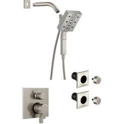 Delta Pivotal Pressure Balanced Shower System with Shower Head, Shower Arm, Hand Shower, Bodysprays, Hose, Valve Trim and MultiChoice Rough-In
