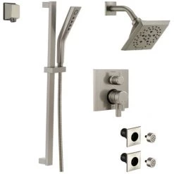 Delta Pivotal Pressure Balanced Shower System with Shower Head, Shower Arm, Hand Shower, Slide Bar, Bodysprays, Hose, Valve Trim and MultiChoice Rough-In