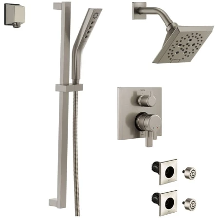 Delta Pivotal Pressure Balanced Shower System with Shower Head, Shower Arm, Hand Shower, Slide Bar, Bodysprays, Hose, Valve Trim and MultiChoice Rough-In