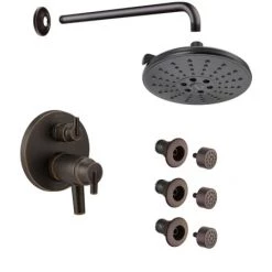 Delta Trinsic Thermostatic Shower System with Shower Head, Shower Arm, Bodysprays, Valve Trim and MultiChoice Rough-In