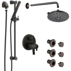 Delta Trinsic Thermostatic Shower System with Shower Head, Shower Arm, Hand Shower, Slide Bar, Bodysprays, Hose, Valve Trim and MultiChoice Rough-In