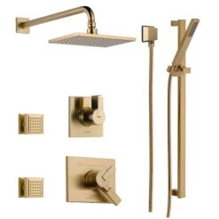 Delta Monitor 17 Series Dual Function Pressure Balanced Shower System with Integrated Volume Control, Shower Head, 2 Body Sprays and Hand Shower - Includes Rough-In Valves