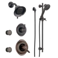 Delta Monitor 17 Series Dual Function Pressure Balanced Shower System with Integrated Volume Control, Shower Head, 2 Body Sprays and Hand Shower - Includes Rough-In Valves