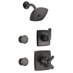 Delta Monitor 17 Series Dual Function Pressure Balanced Shower System with Integrated Volume Control, Shower Head, and 2 Body Sprays and Rough-In Valves