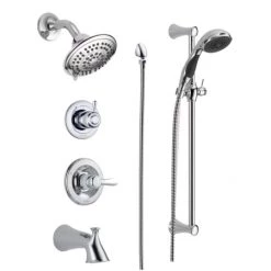 Delta Monitor 14 Series Pressure Balanced Tub and Shower System with Shower Head, Hand Shower, and Slide Bar - Includes Rough-In Valves